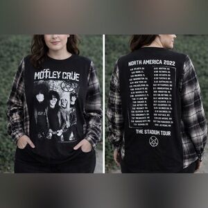 Custom Upcycled MOTLEY CRUE 2022 Tour Tee Shirt Flannel Pullover Graphic Top OS